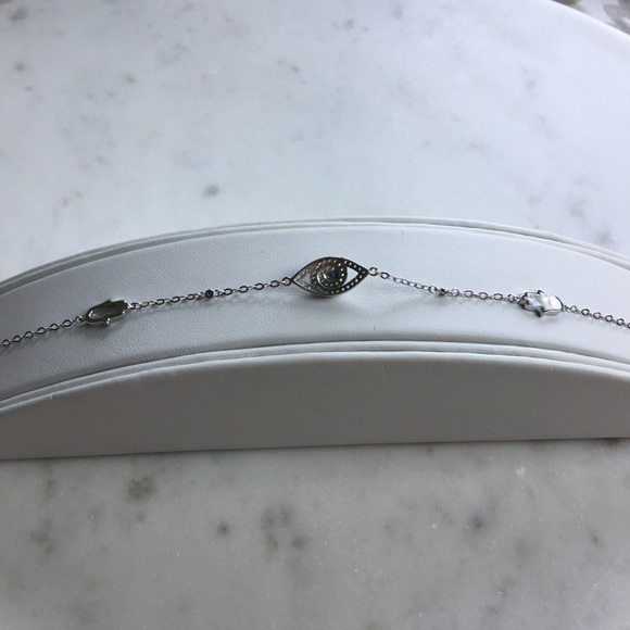 Sterling Silver CZ Evil Eye & MOP Hamsa Bracelet - Picture 12 of 13